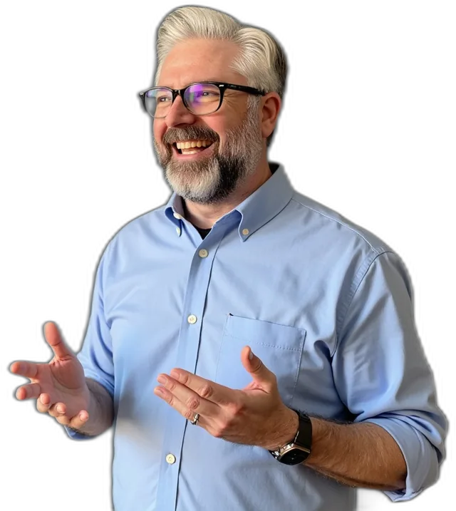 Jeremy Kenerson, Founder and CEO of DeskTeam360, talking with his hands